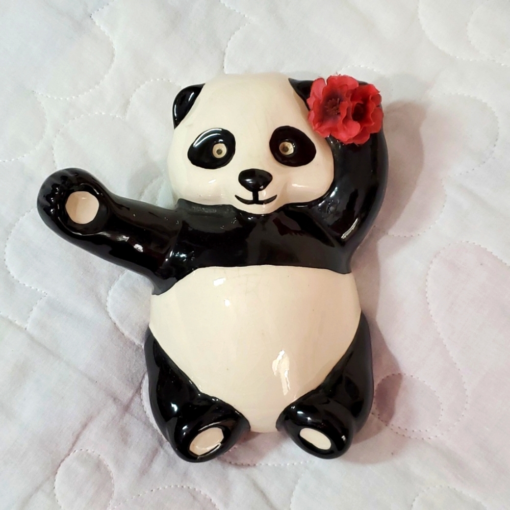 Vintage Ceramic Panda Wall Art